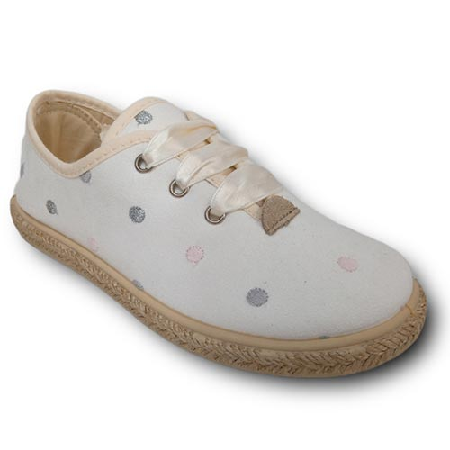 Vulpeques Zapatilla Lona Niña 1000-R BLANCO-LUNARES CORDONETS
