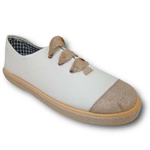 Vulpeques Zapatilla Lona Niña 1000-PPM BLANCO-ORO CORDONETS