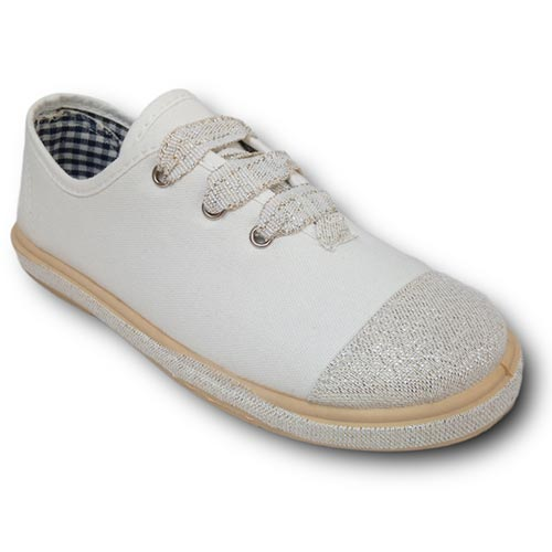 Vulpeques Zapatilla Lona Niña 1000-PPM BLANCO-PLATA CORDONETS