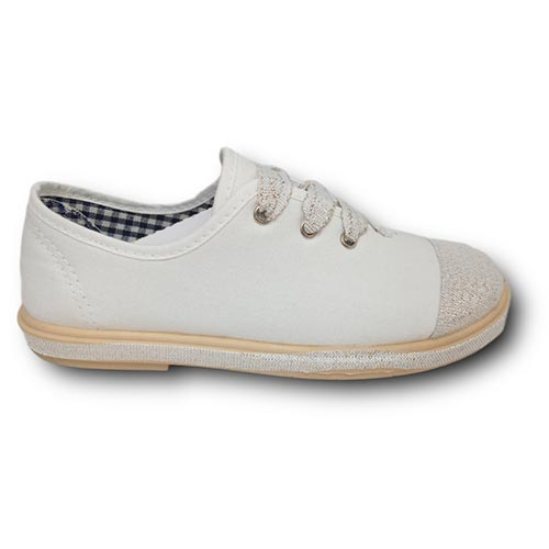 Vulpeques Zapatilla Lona Niña 1000-PPM BLANCO-PLATA CORDONETS - Imagen 2