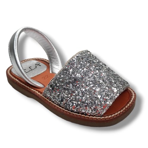 Sandalia ILLA L´AVARCA Abierta Menorquina Ibicenca  2701 GLITTER PLATA CORDONETS