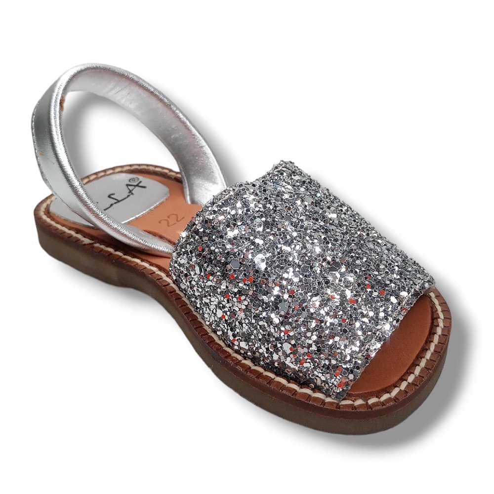 Sandalia ILLA L´AVARCA Abierta Menorquina Ibicenca 2701 GLITTER PLATA CORDONETS - Imagen 3